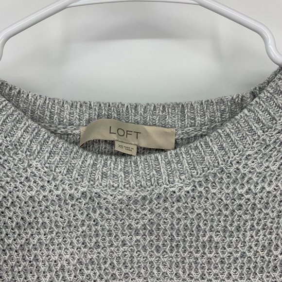 Ann Taylor LOFT Sweater Gray Pullover Knit Crew Neck Split Back - Picture 3 of 9
